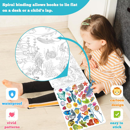 Kalysky Dinosaur and Ocean Animal Scene Sticker Book for Kids Ages 4-12, Search and Find Sticker Activity Book–Travel Toys for Toddlers, Airplane & Road Trip Games, Educational Fun