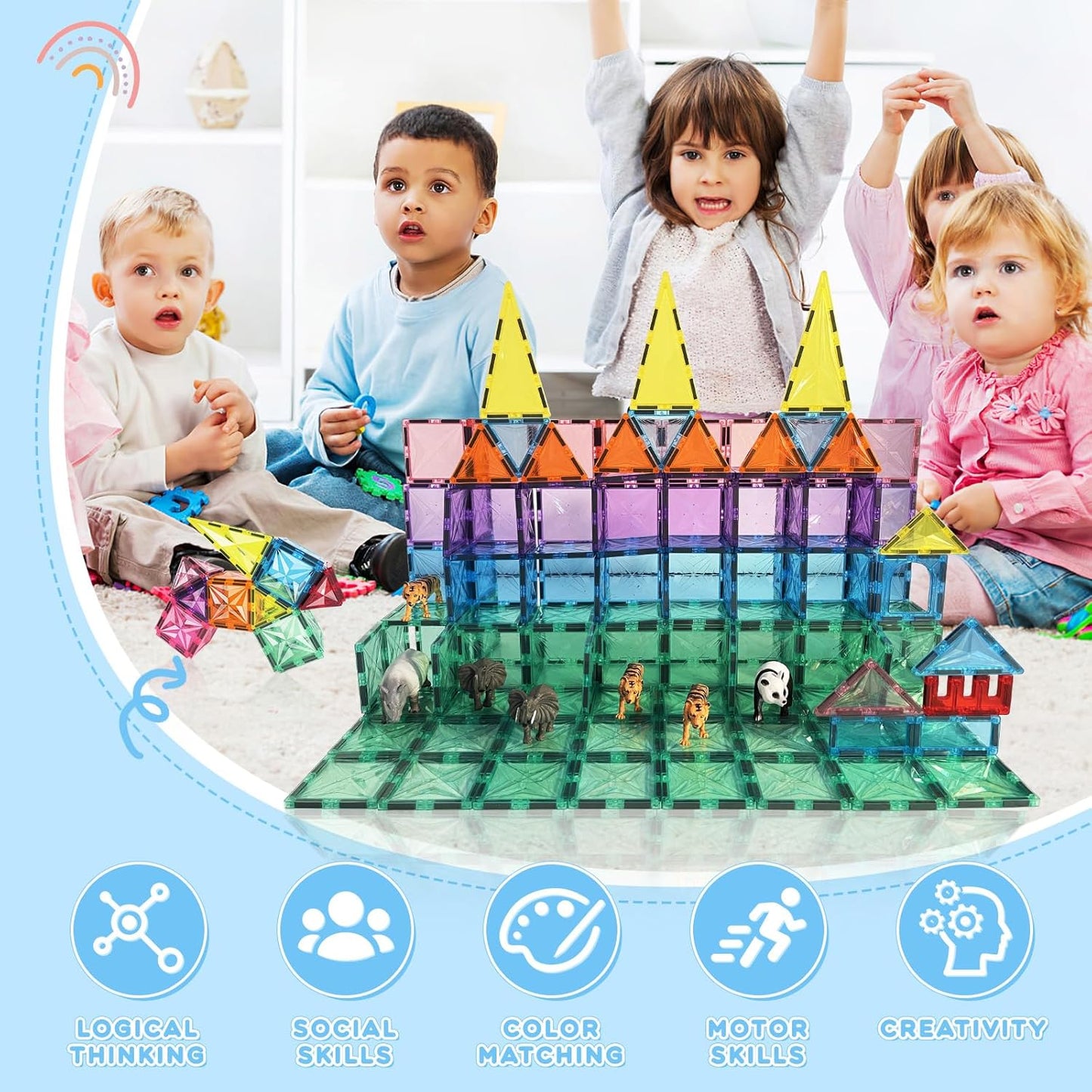 Paaxido Magnetic Tiles, 130PCS Magnetic Blocks Set with 2 Cars, 4D Diamond Magnet Building Blocks, STEM Preschool Educational Magnet Toys Gift for Kids, Boys and Girls 3 4 5 6 7 8+ Year Old