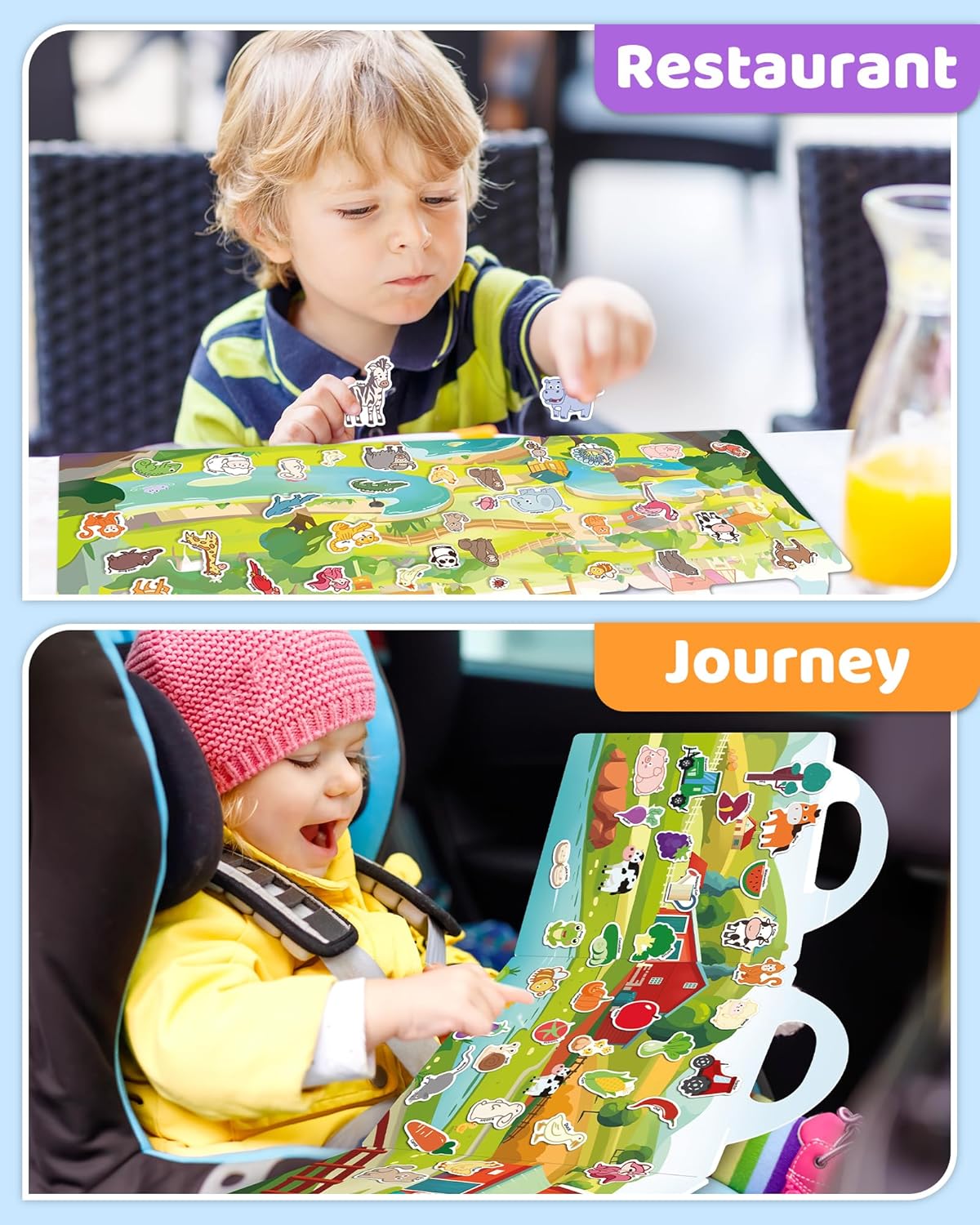 Benresive Reusable Sticker Book for Toddlers, Stickers for Kids, Travel Toys for Arts & Crafts Activities, Birthday Gift for Boys & Girls, Animals Dinosaurs Insects Themes