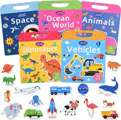 ASTARON Reusable Sticker Book for Toddlers, 88 Pcs Dinosaur Stickers Road Trip Activities Car Airplane Activities Travel Toys for Kids, Kids Quiet Time Activities (2-6 Age)