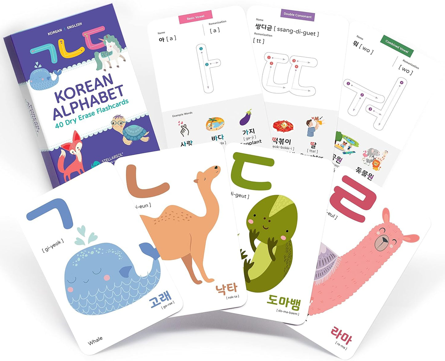 40 Korean Flash Cards – 4x6 Dry Erase Hangul Flashcards (Gift Box)