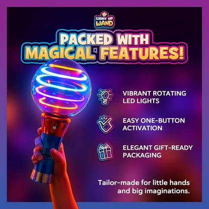IPIDIPI TOYS Spinning Light Up Magic Wand for Kids, 2 Pack, LED Sensory Globe Wand - Easter Basket Stuffers Light Up Toys, Small Gift, Goodie Bag - Birthday Party Favors for Boys and Girls
