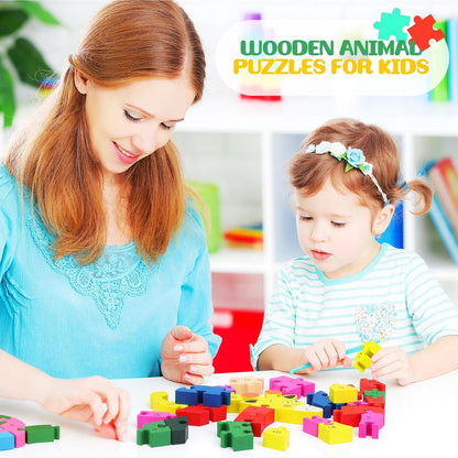 Yunsailing 4 Pcs Alphabet Jigsaw Puzzle Wooden Blocks Toys Alphabet Educational Toddler Puzzle Toys for Preschool Learning Party Favor Gift Learning (Snake, Snail, Duck, Leopard)
