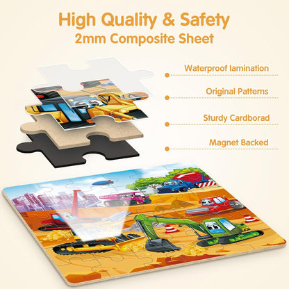 SYNARRY Vehicle Theme Magnetic Puzzles for Toddlers 3-5, 36 Pieces Travel Puzzles for Kids Ages 4-8, Easter Basket Stuffers Gifts for Kids, Car Airplane Road Trip Activities Magnet Games Toy