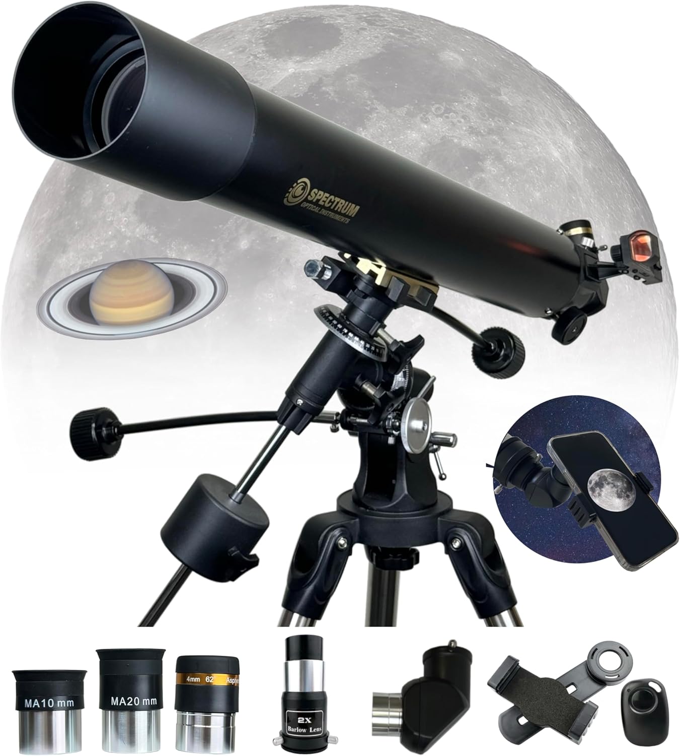 SpectrumOI Telescope for Kids, Telescope for Adults Astronomy Gifts for Kids 8-12 - Premium Refractor 70mm Aperture with Carry Bag and Phone Holder