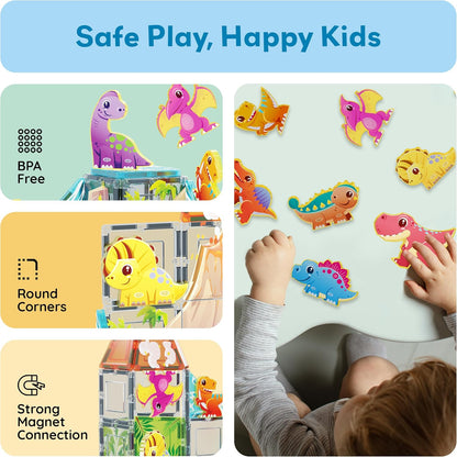 PicassoTiles Magnetic Tile Building Blocks Add On 8 Magnetized Action Figures Construction Vehicles & Zoo Animal Theme Compatible with Magnet Tiles Sets STEM Learning Toy for Boys & Girls Age 3+ PTA21