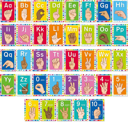 Sign Language Bulletin Board Alphabet - 37 ASL Alphabet Learning ABC Alphabet Poster Classroom Decorative Card Set Kindergarten/Elementary/Homeschool Supplies