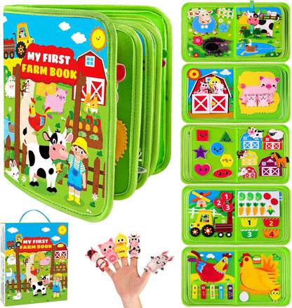 Farm Busy Book for Toddlers 1-3, Busy Board Montessori Toys for 1 Year Old Boys Girls Gifts, Educational Quiet Activity Book with Life Skills, Sensory Toys for Toddlers Baby
