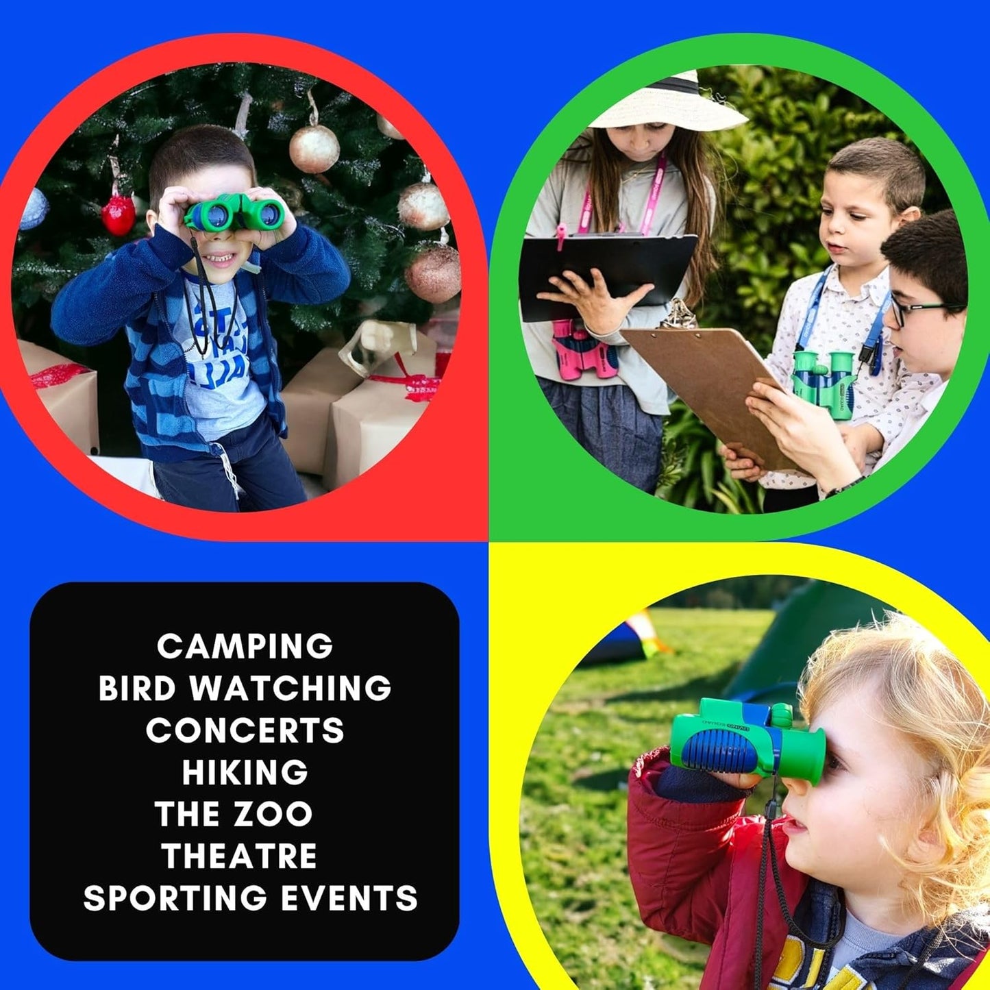 Kids Binoculars 8x21 Shockproof Green - Ages 3-12 with Case Neck Strap Compass Carabiner | High Resolution Optics for Bird Watching Camping Hiking | Birthday Gift Boys Girls