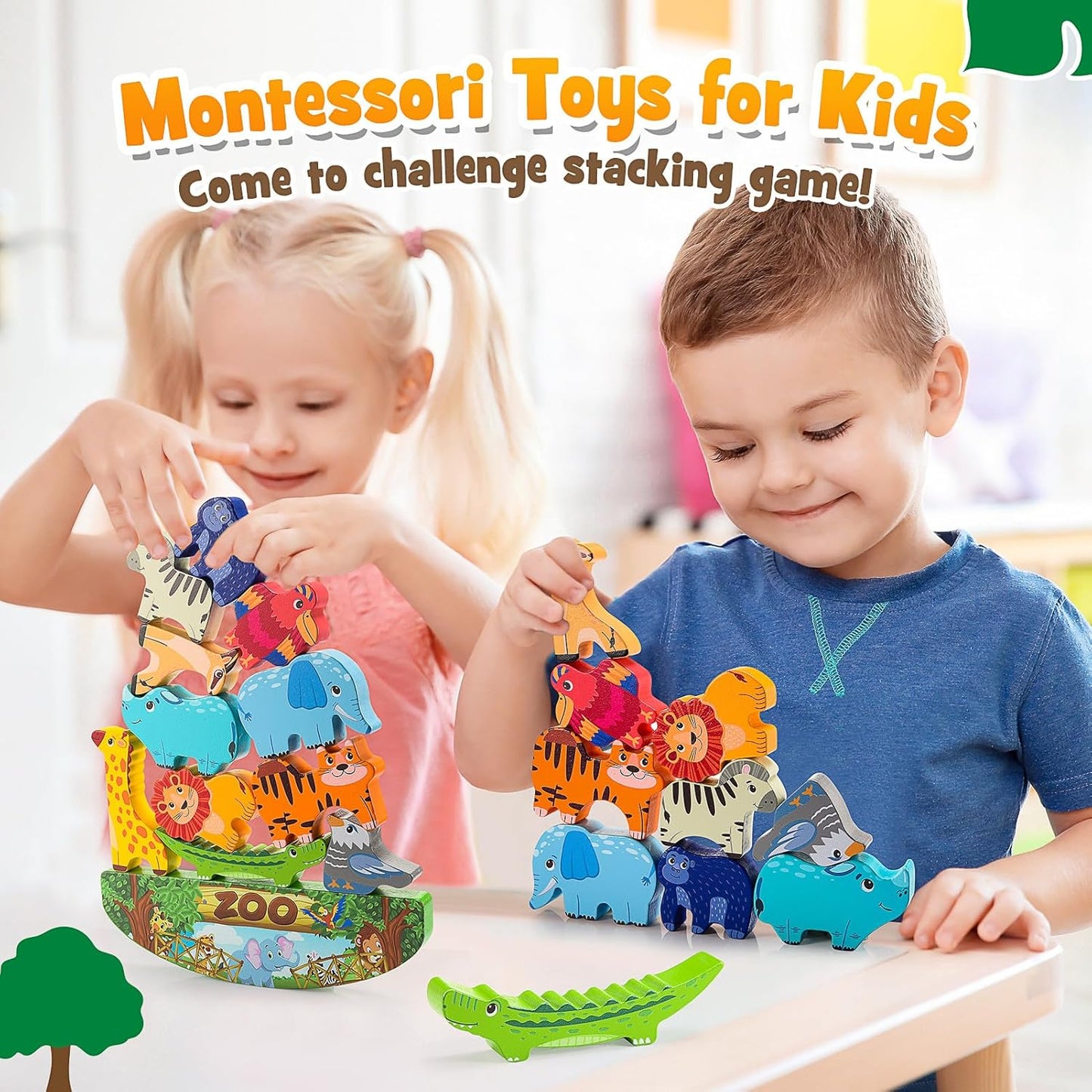 IPOURUP Dinosaur Toys for Kids 3-8 Kid Wooden Stacking Blocks Montessori Toy for 3 4 5 6 7 8 Year Old Boys Girls Christmas Birthday Gifts Toddler Balance Game Ages 3-5 Toys for Boy Girl Age 5-7