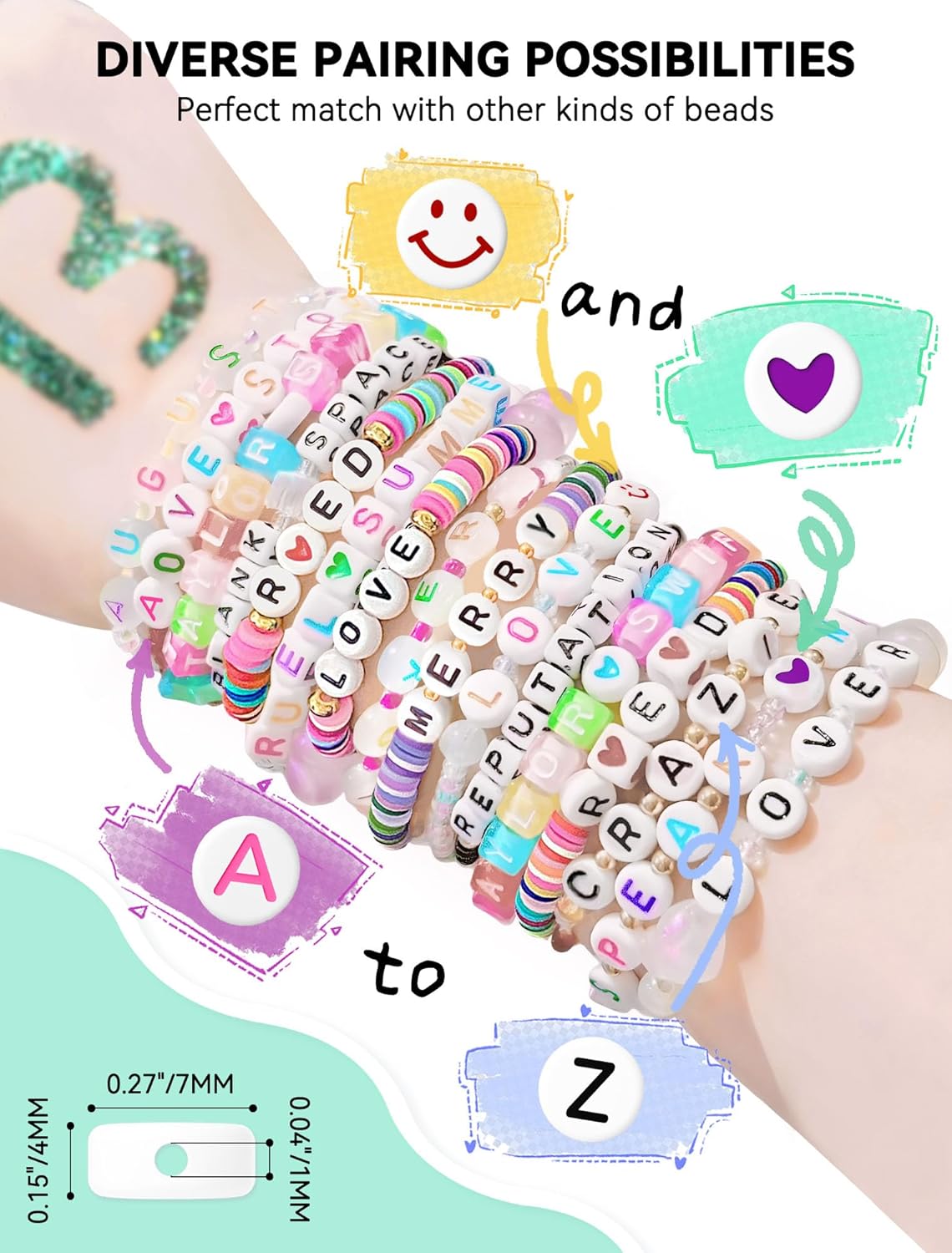 ARTDOT 800 Pieces Assortment Letter Beads for Friendship Bracelets Making Kit, 28 Styles Jewelry Making Supplies Alphabet Beads Set Preppy Crafts Art