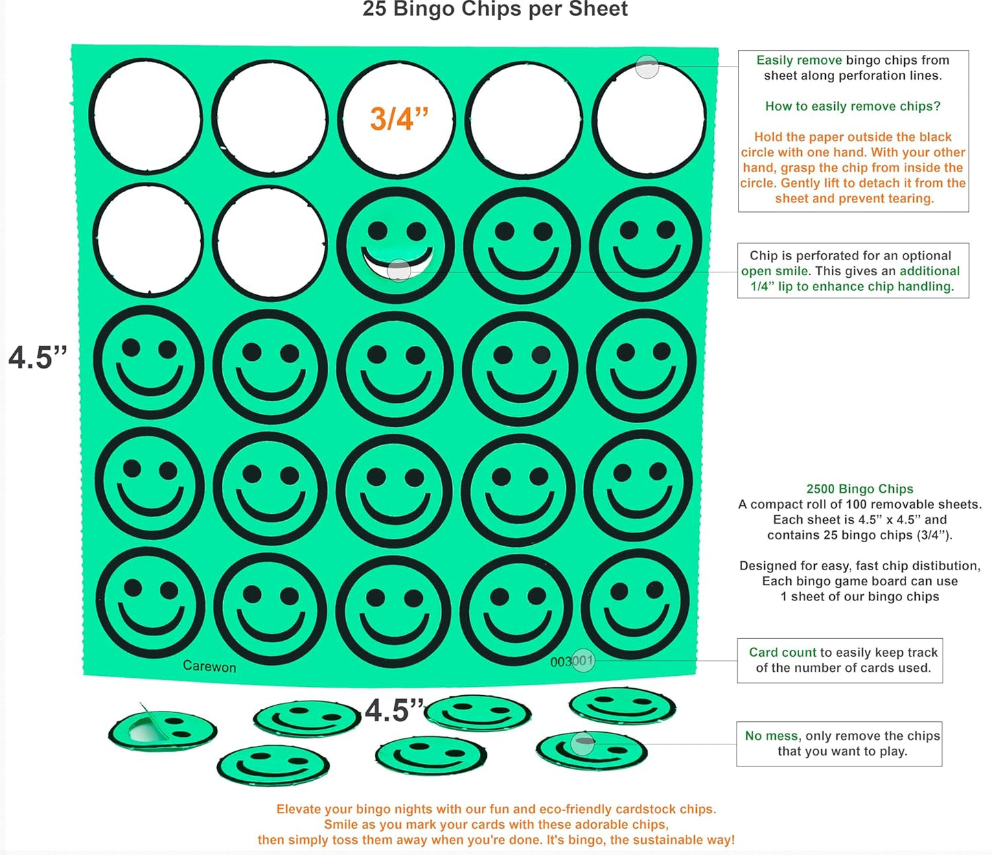 2500 Bingo Chips, Blue (1 of 3 Colors), 3/4", Counting Chips, Math Counter, Reusable or Disposable