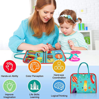 Busy Board for Toddlers 1-3 Sensory Busy Book for 1+ Year Old Boys Girls Montessori Learning Activity Books Birthday Christmas Toddler Gift (Green)