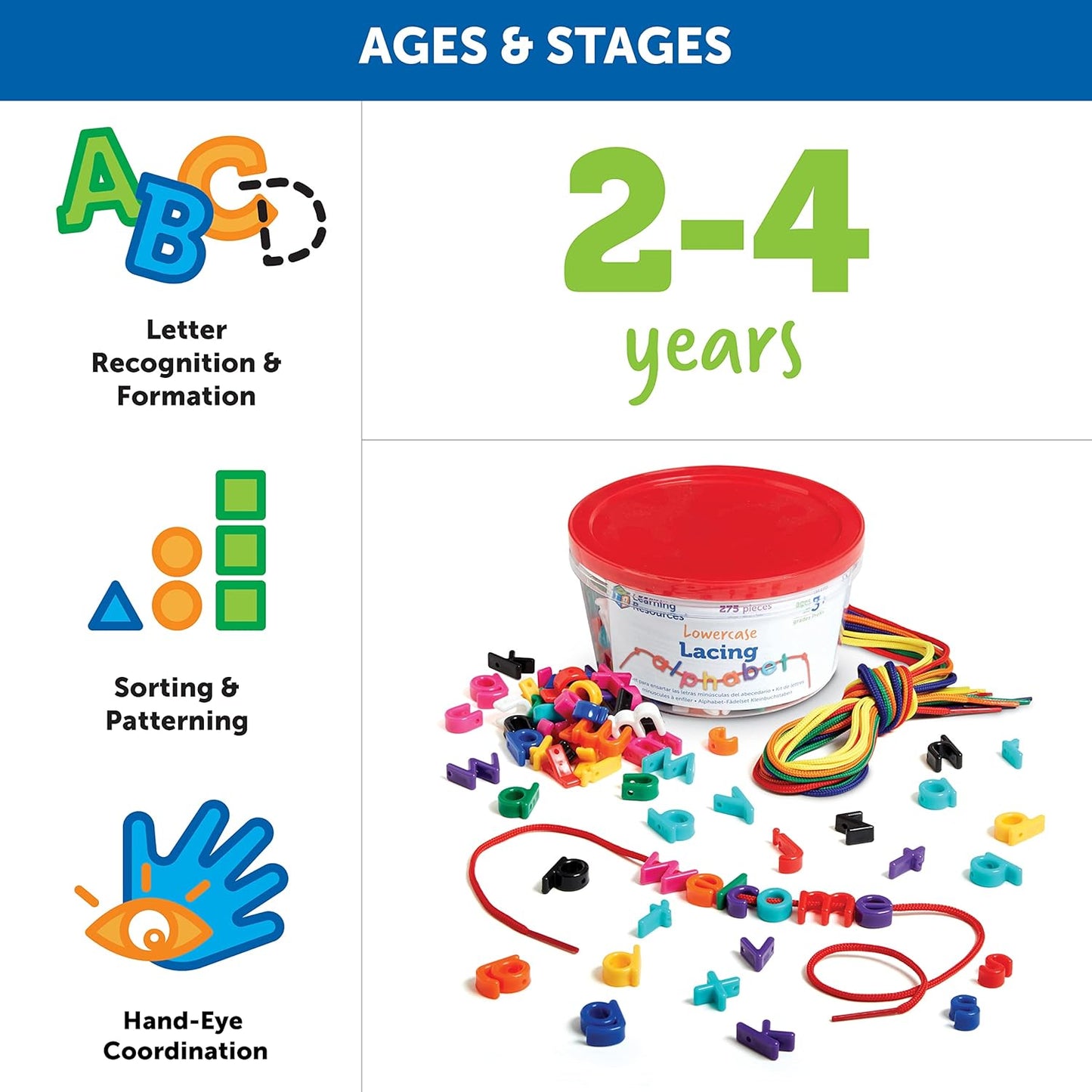 Learning Resources Beads and Patterns Card Set, Lacing Beads, 130 Pieces Ages 3+