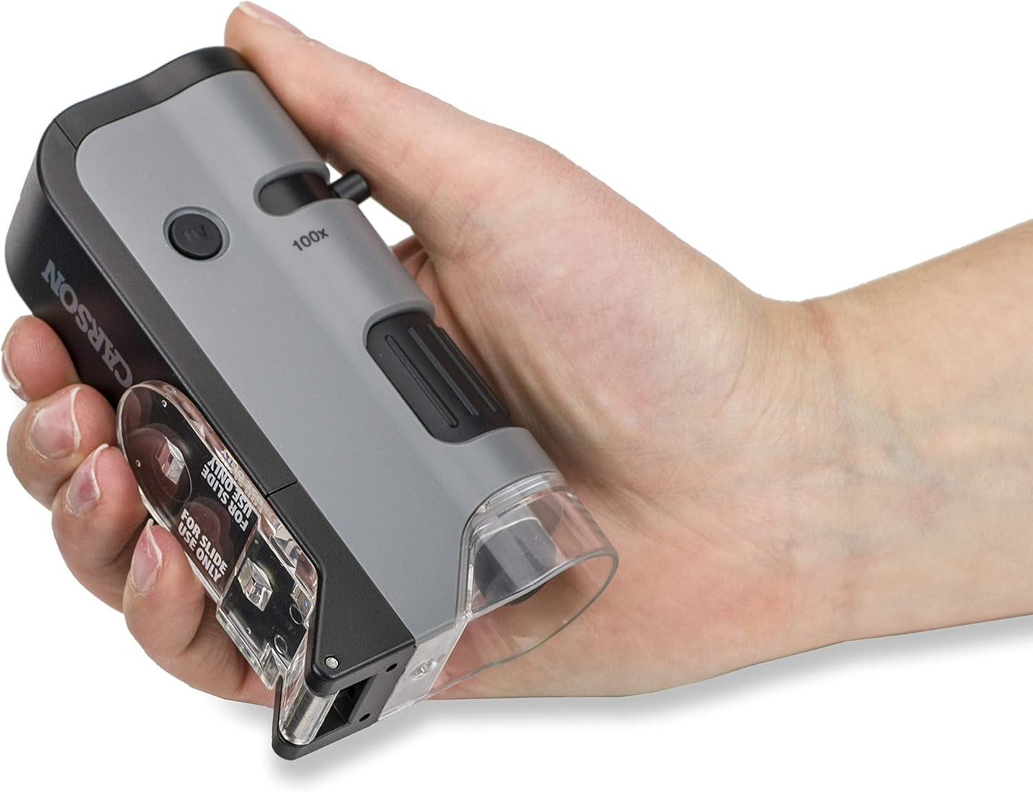 Carson MicroFlip 100x-250x, LED UV Pocket Microscope with Smartphone Clip, STEM Education (MP-250)