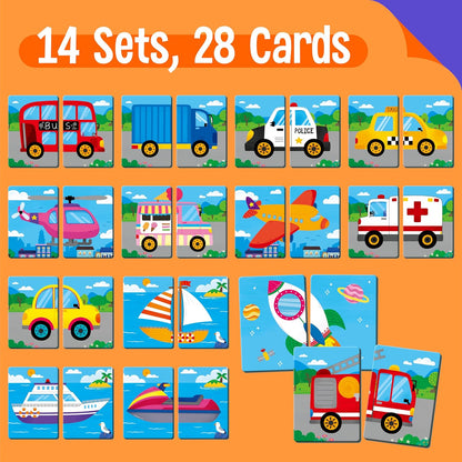 SpriteGru Jungle Animal Memory Game, 28 Chunky Cards Wild Animal Head Tail Matching Game 1-5 Players Memory Matching Game for Age
