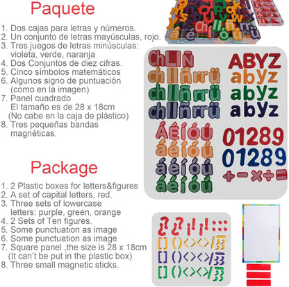 Spanish Magnetic Letters Alphabet Magnets - Letras Españolas y Números Magnéticos para Niños, 4 Colors for Classroom and Home Teaching, 4 Colores para La Enseñanza en Aula y Casa(4 Sets ES2)
