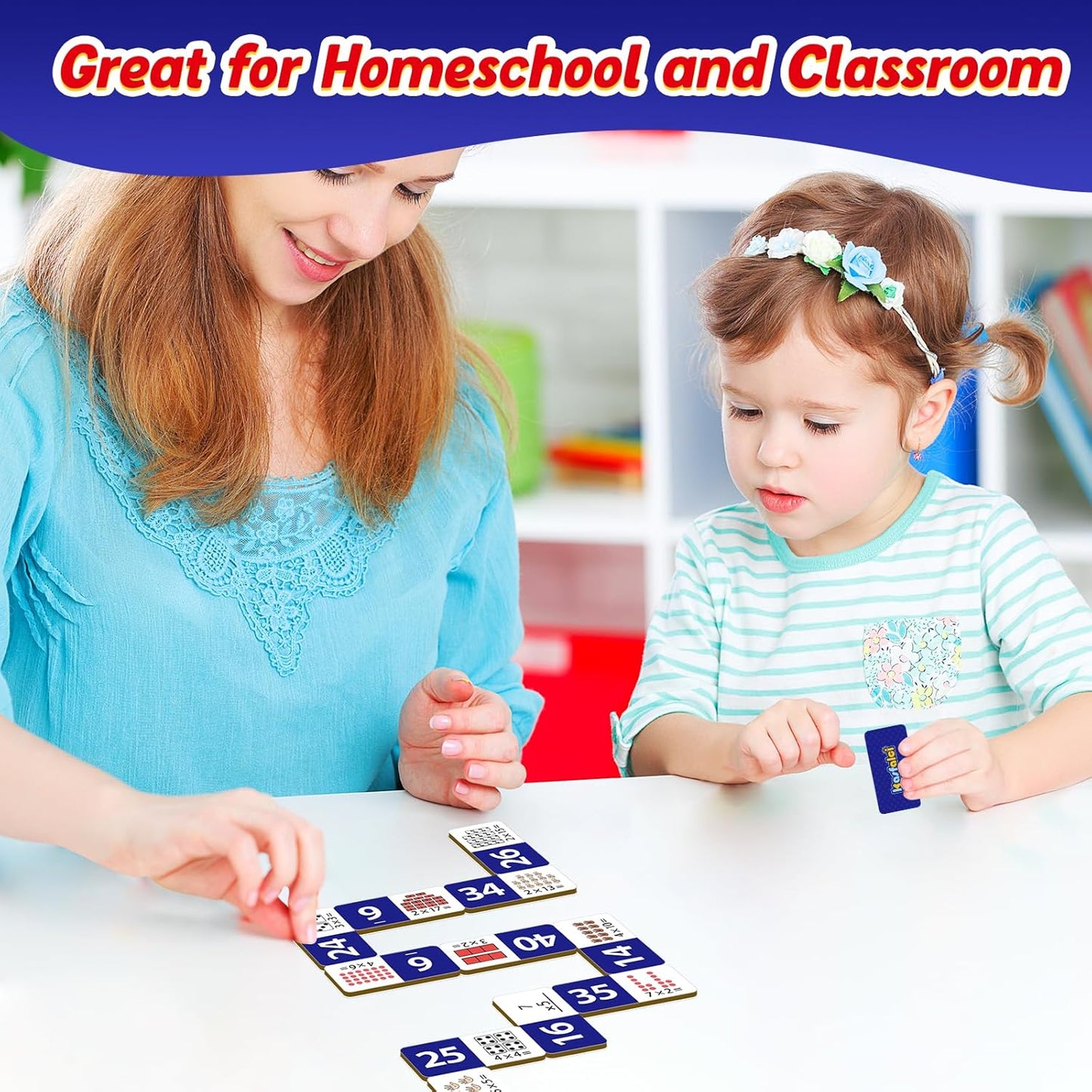 Kasfalci Multiplication Dominoes Set,Math Manipulatives Games for Kids,Counting Toy,Learning Games,Preschool Learning Activities,Homeschool Supplies,Kindergarten Classroom Must Haves,1st 2nd 3rd Grade