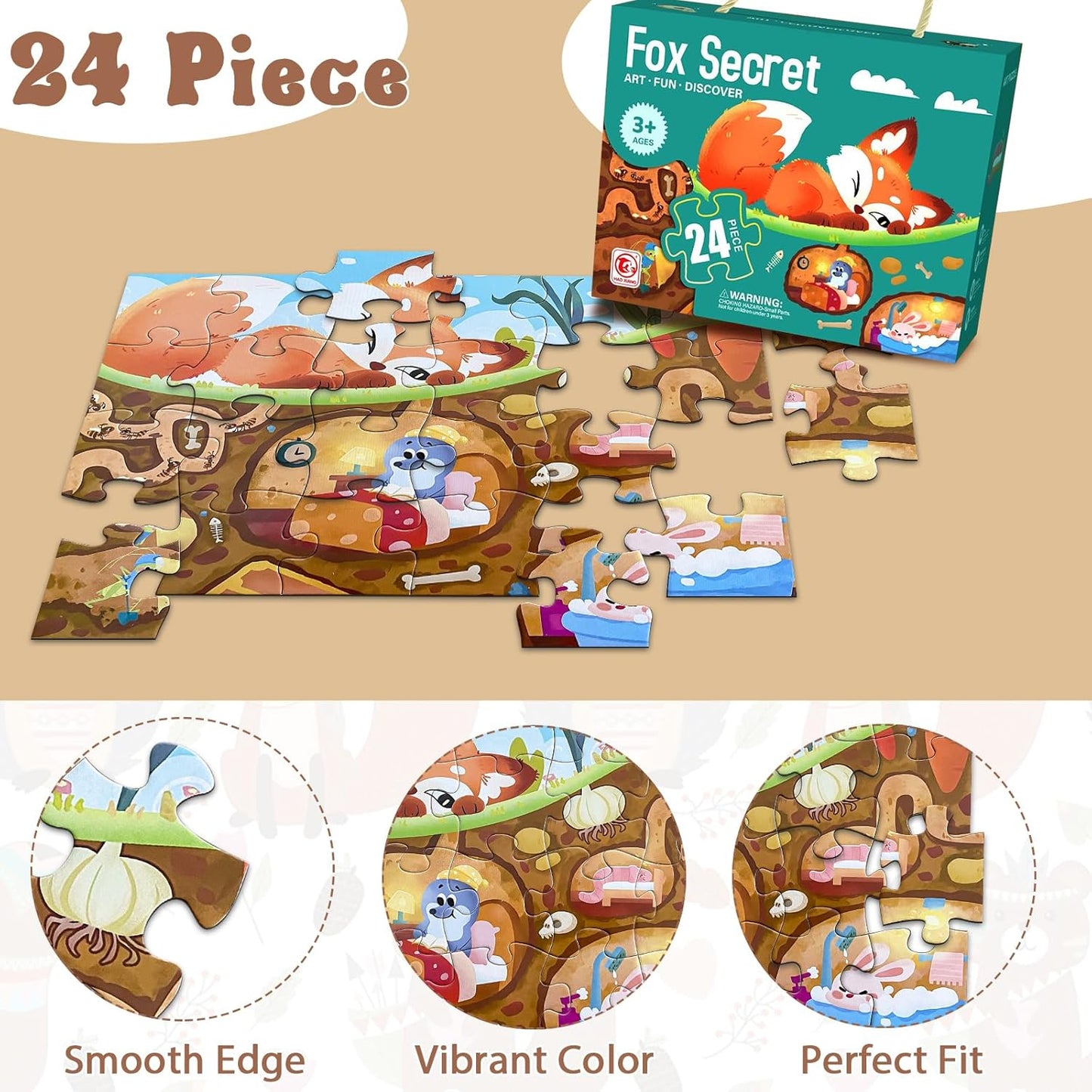 Jumbo Floor Puzzle for Kids, Large Jigsaw Puzzles 24 Piece for Kids Ages 3-5,Preschool Learning & Education Toys, Gifts for 4-8 Year Old Boys and Girls (Jungle Animals)