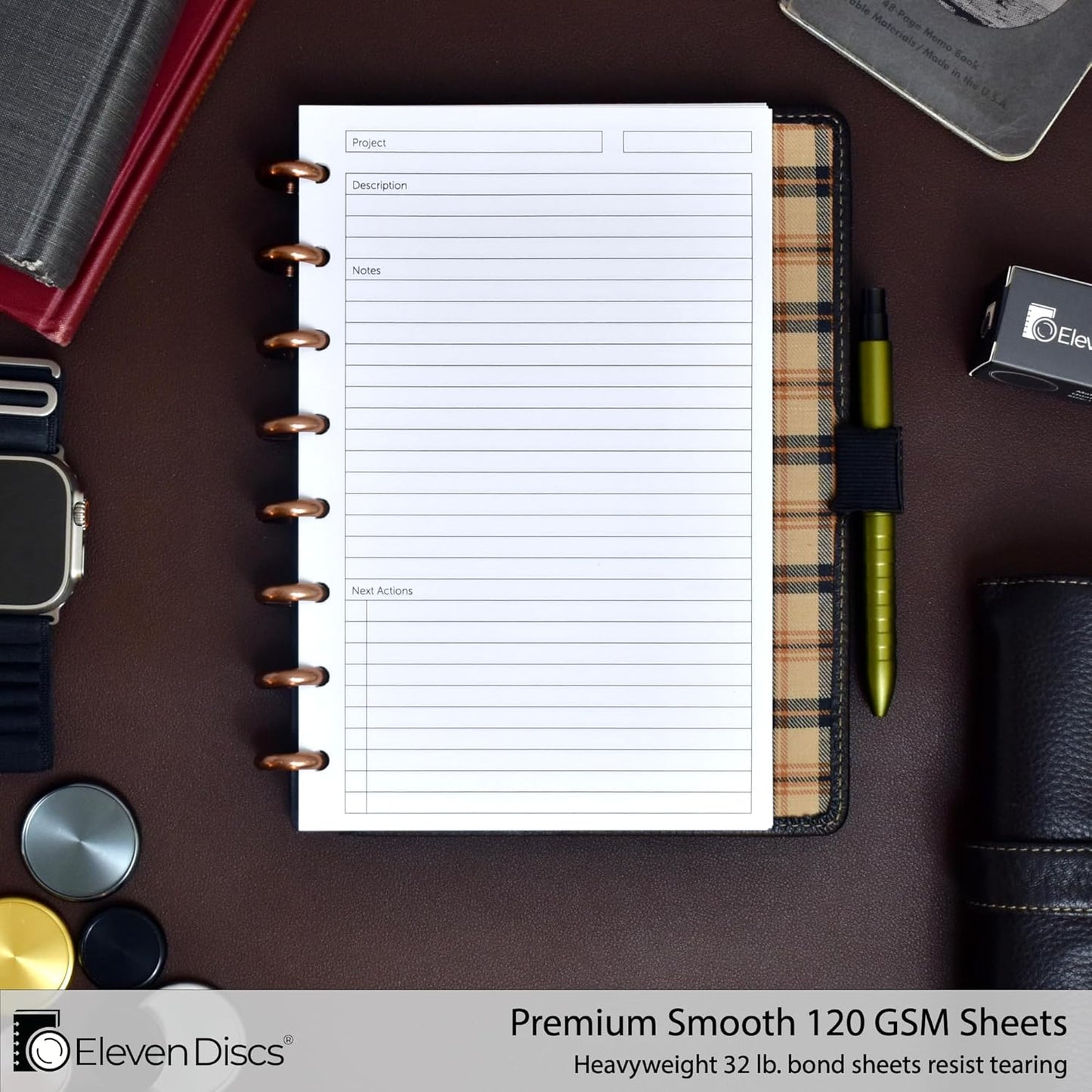 Eleven Discs Discbound Paper, Junior Size Mileage Log Sheets - Premium 120gsm Heavyweight Notebook & Planner Refills - 8 Discs, 5.5 x 8.5 in - Punched for Circa, Arc, TUL (50 Sheets)