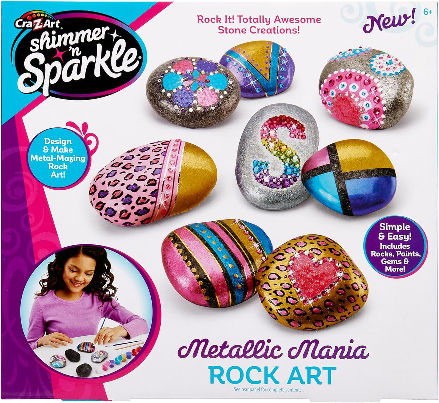 Shimmer ’n Sparkle Metallic Mania Rock Art DIY Painting Rock Craft Kit for Ages 6 and Up