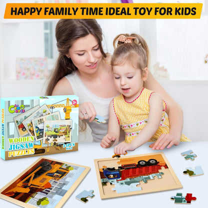 Wooden Animals Puzzles for Kids Age 3 4 5 Year Old, 4 Pack 24 Pcs Montessori Toddler Jigsaw Puzzles for Girl boy Activities Preschool Learning Educational Birthday Gift Travel Autistic Wooden Toys