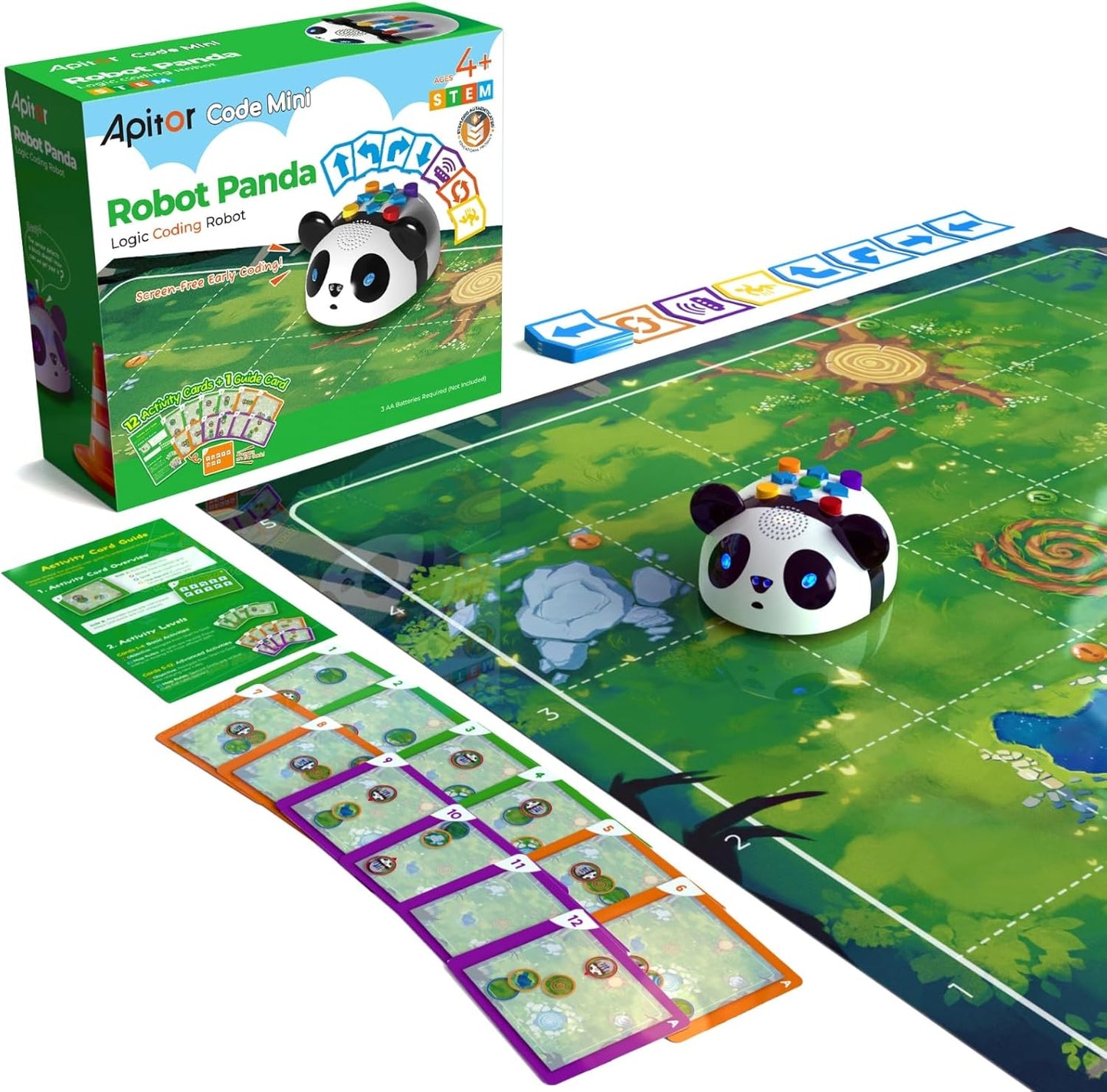 Apitor Robot Panda Coding Robot Activity Set - 48 Pieces, Screen-Free STEM Learning Toy with Smart Sensing & Loops, Educational Programming Gift for Kids Ages 4-5