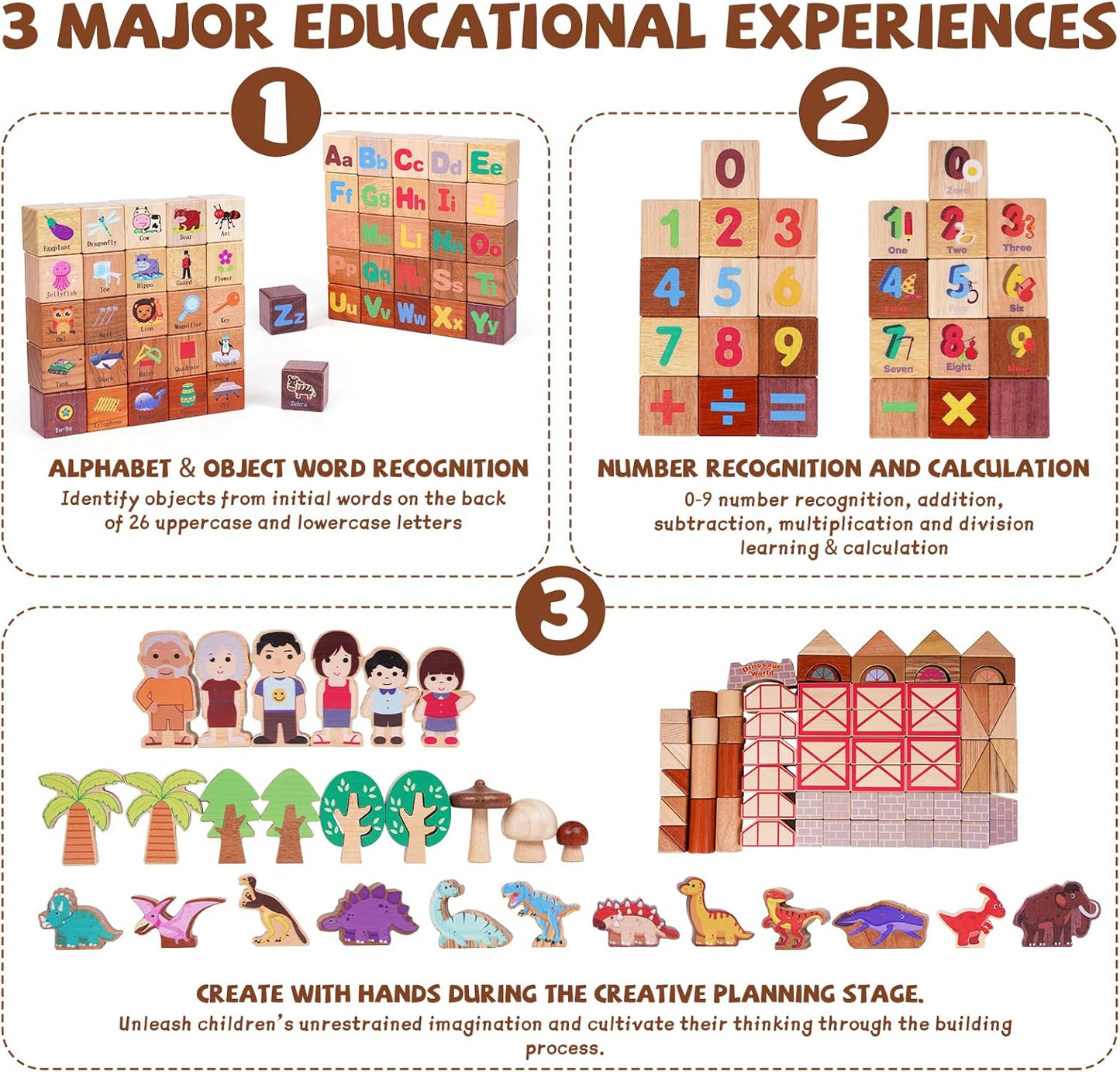 145-Piece Wooden Dinosaur Park Building Blocks Set – Montessori Educational Construction Toy Made from 10 Premium Hardwoods, STEM Learning Blocks for Toddlers & Kids Ages 3–6