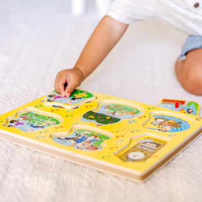 Melissa & Doug Sing-Along Nursery Rhymes Sound Puzzle -Yellow - Wooden Peg Puzzle (8 pcs)