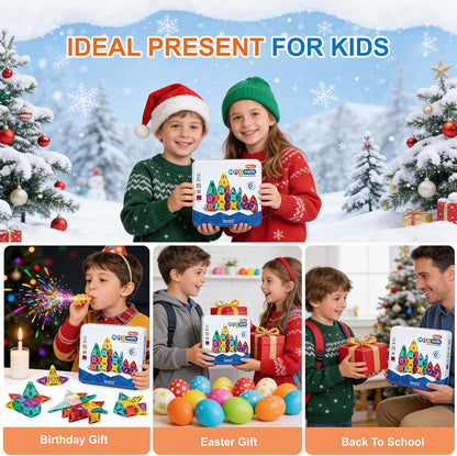 Mini Magnetic Tiles,34 PCS Magnetic Blocks with Metal Storage Box,Magnetic Building Tiles ,STEM Educational Travel Magnetic Tiles,Toddler Magnetic Toys for Kids Boys Girls Christmas Birthday Gifts
