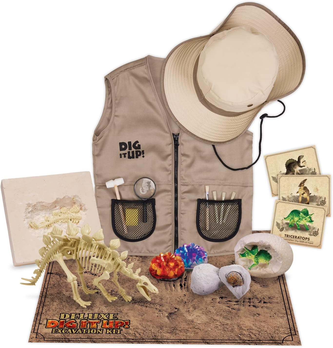 MindWare Dig It Up! Deluxe Dinosaur Excavation Kit - Ages 4+ Dino Dig Kit - Includes Excavation Tools to Dig Out 8 Treasures