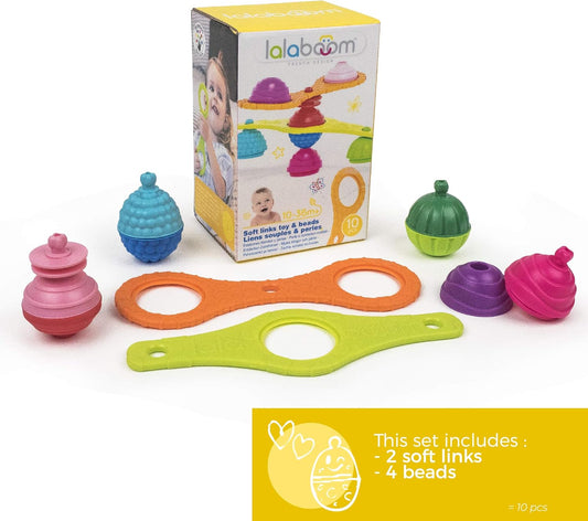 Lalaboom - Soft Links and Educational Beads - Learning Toy – Step by Step Shapes and Colors Construction Game for Children from 10 Months to 4 Years. Preschool Beads to Assemble - 10 Pieces - BL680