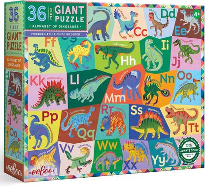 eeBoo 36 Piece Giant Floor Puzzle - Dinosaur Alphabet Children's Puzzle ABC & Dino Themed, Large Pieces for Small Hands to Develop Motor Skills