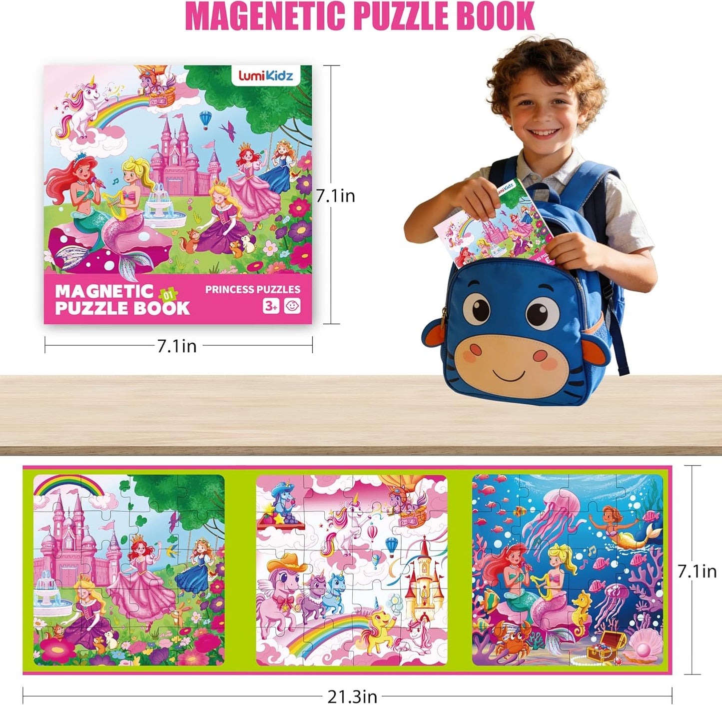 Magnetic Unicorn Mermaid Princess Puzzle for Girls Ages 3-6, 20 Piece Travel Magnetic Puzzle for Toddlers, Car Airplane Road Trip Activity Toy