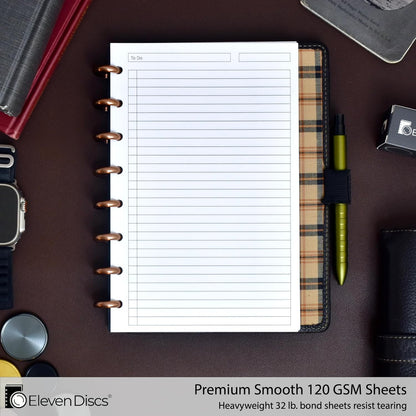 Eleven Discs Discbound Paper, Junior Size Mileage Log Sheets - Premium 120gsm Heavyweight Notebook & Planner Refills - 8 Discs, 5.5 x 8.5 in - Punched for Circa, Arc, TUL (50 Sheets)