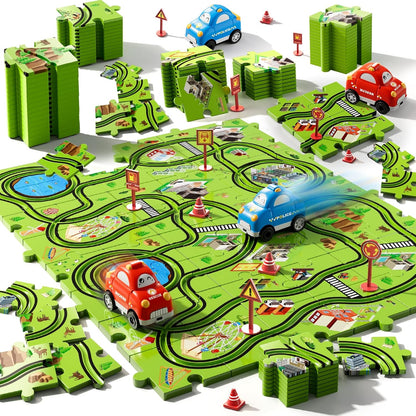 Beby Buty 64PCS Puzzle Track Car Set Toys for Kids Boys, Toddler Toys Gifts for 3 4 5 Year Old, Floor Puzzle Tracks Car for Boys Ages 3-5 4-6, for 3 4 5 6 Year Old