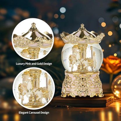 Carousel Music Box Princess Unicorn Musical Snow Globe for Girls and Women Baby Kids Sister Daughter Mom Granddaughter Grandma Christmas Birthday Presents Gifts (Light Pink)