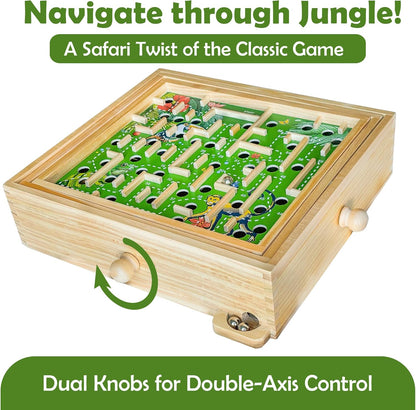 STERLING Wooden Labyrinth Marble Maze Game, Large 12.75" x 11.5" Tilt Maze Game Board with 60 Waypoints and Marble Balls Included, for Kids and Adults 6 Years and Up