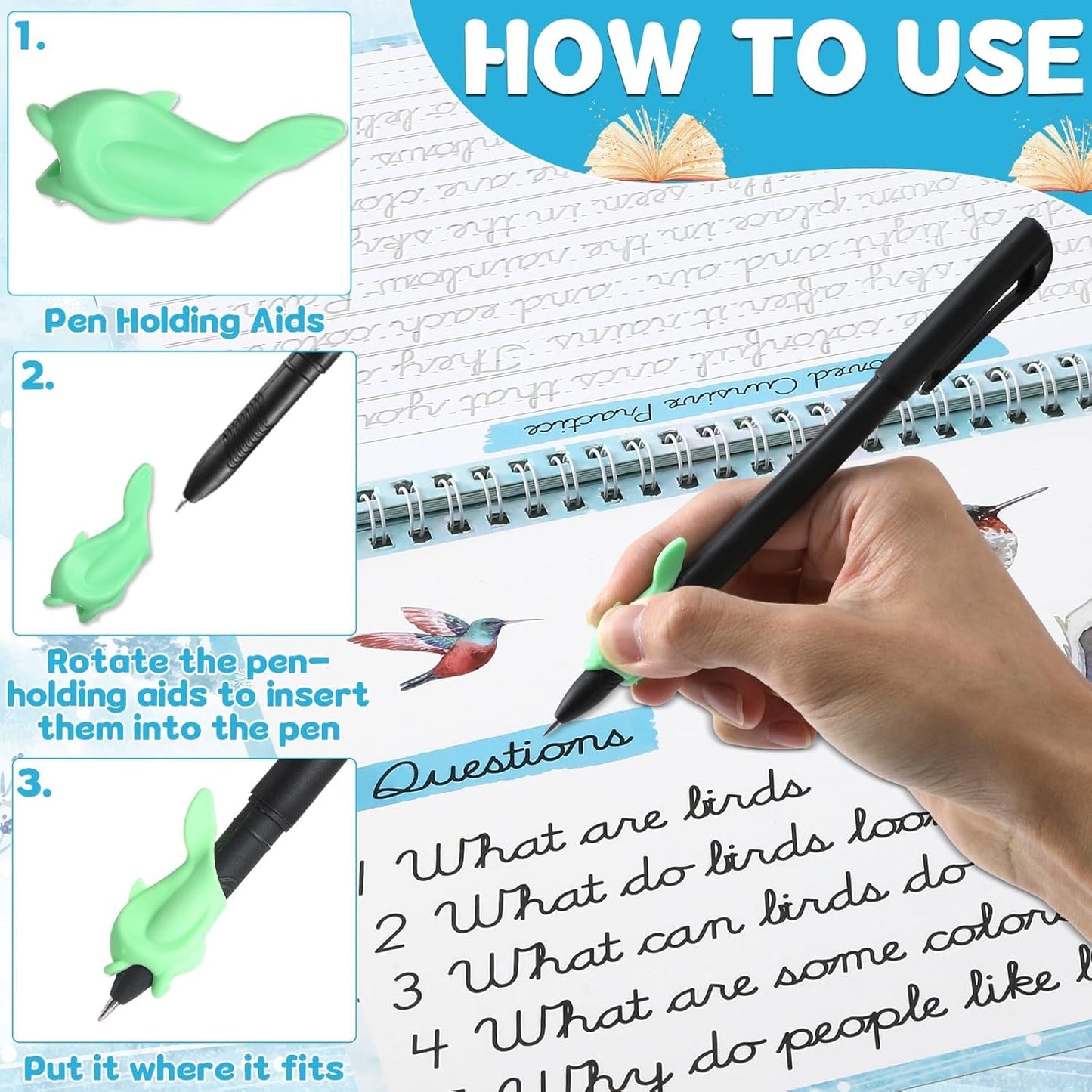 gisgfim Grooved Cursive Handwriting Workbook Magic Reusable Grooved Cursive Handwriting Practice Guided Tracing with Disappearing Ink Pens for Beginners Kids Learning Activities Supplies (Sentence)