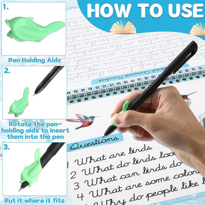 gisgfim Grooved Cursive Handwriting Workbook Magic Reusable Grooved Cursive Handwriting Practice Guided Tracing with Disappearing Ink Pens for Beginners Kids Learning Activities Supplies (Sentence)