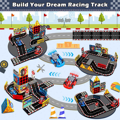 Magnetic Tiles Road Set, Rail Race Track with 2 Racer Cars, Magnetic Car Racing for Kids Ages 3 4 5 6 7 8, Magnet Building Blocks STEM Toy Birthday Gifts for 3＋ Years Old Boys Girls