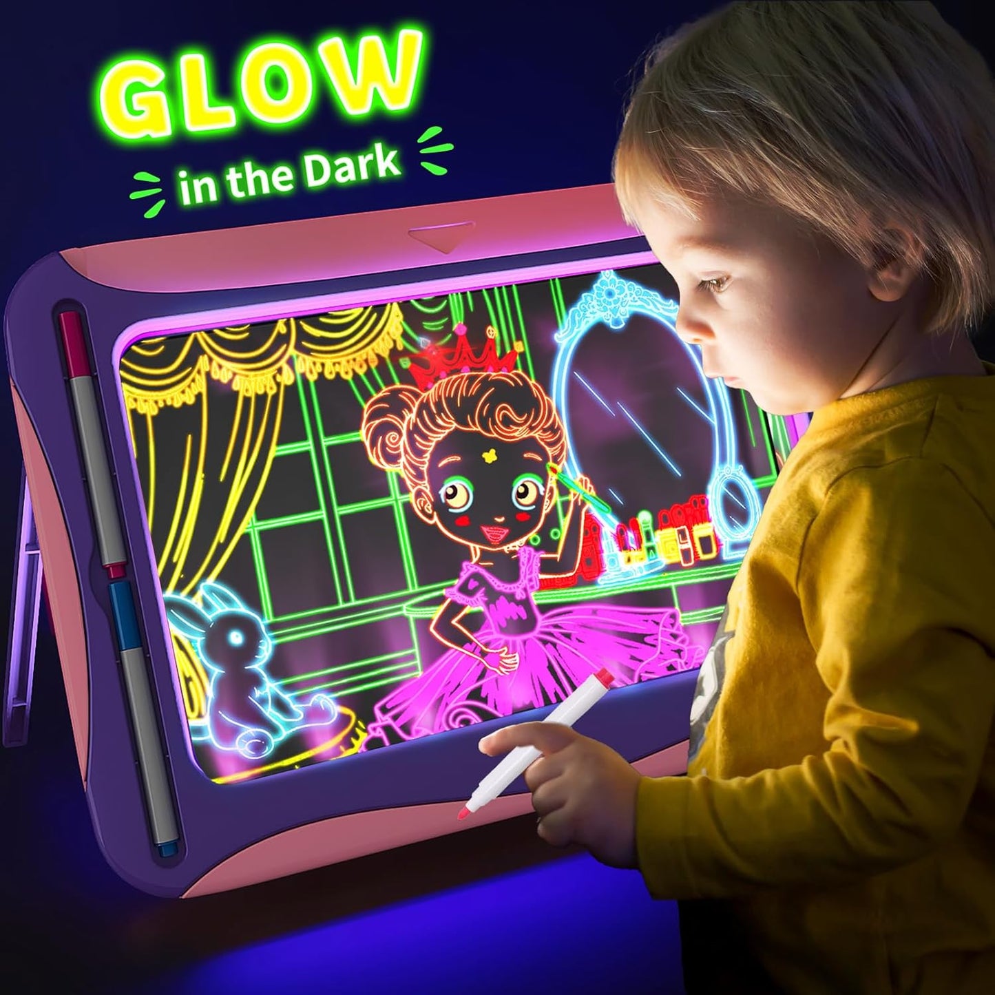 YUBALEER Magic LED Drawing Board for Kids, Toys for Boys Ages 5-7, Light Up Tracing Pad with 9 Double-Sided Cards, 6 Washable Pens, Glow Up Toys for Kids 4-6 Year Old Christmas Birthday Gifts
