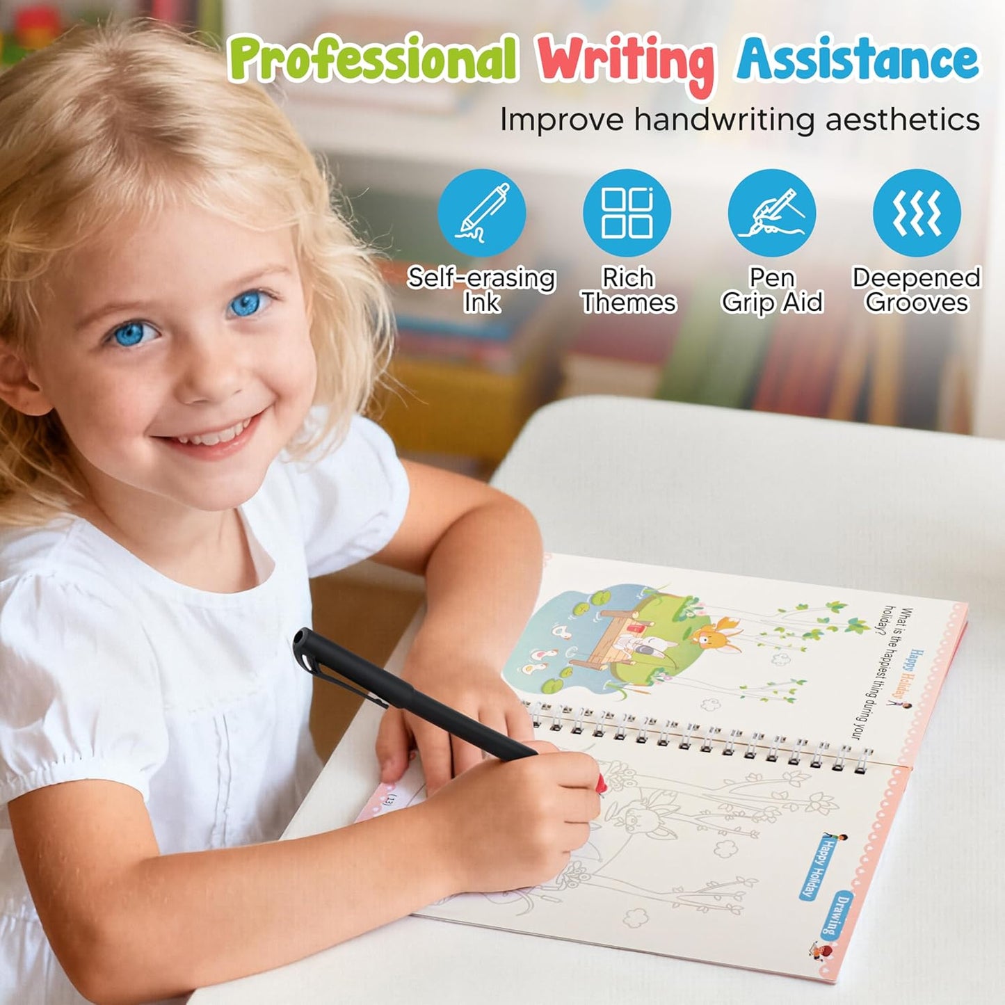 Grooved Handwriting Practice Books, Reusable Magic Grooved Handwriting Practice Books for Kids Age 3-8, Preschool Kindergarten Tracing Workbooks for Kids Handwriting Practice