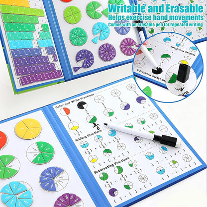 Magnetic Fraction Playbook, 103 PCS Magnetic Fraction Tiles Fraction Magnets for Elementary School Math Learning Toys for Kids Fraction manipulatives Magnetic Fraction Demonstration Book