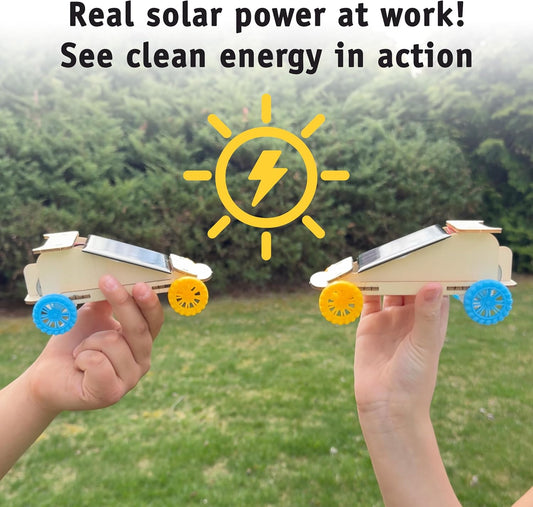 Solar Car Kit, 2-Pack – Build 2 Solar-Powered Wooden Cars, Complete STEM Engineering Project Kit for Classrooms, Ages 8+
