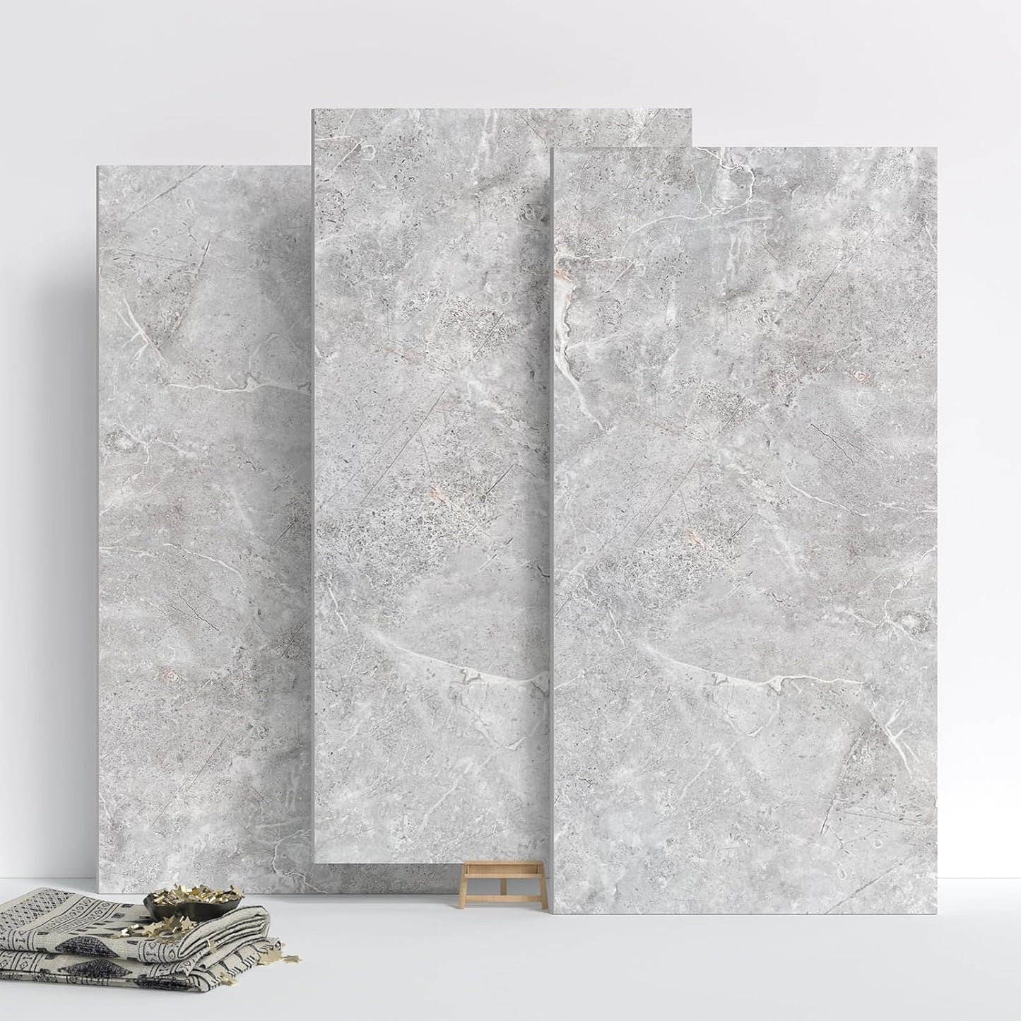 20-Pack Peel and Stick Gilded White Marble Tiles (11.8" x 11.8") – 19.4 Sq. Ft. Waterproof PVC Shower & Backsplash Tiles for Bathroom, Kitchen, and Living Room – Self-Adhesive, Easy Installation