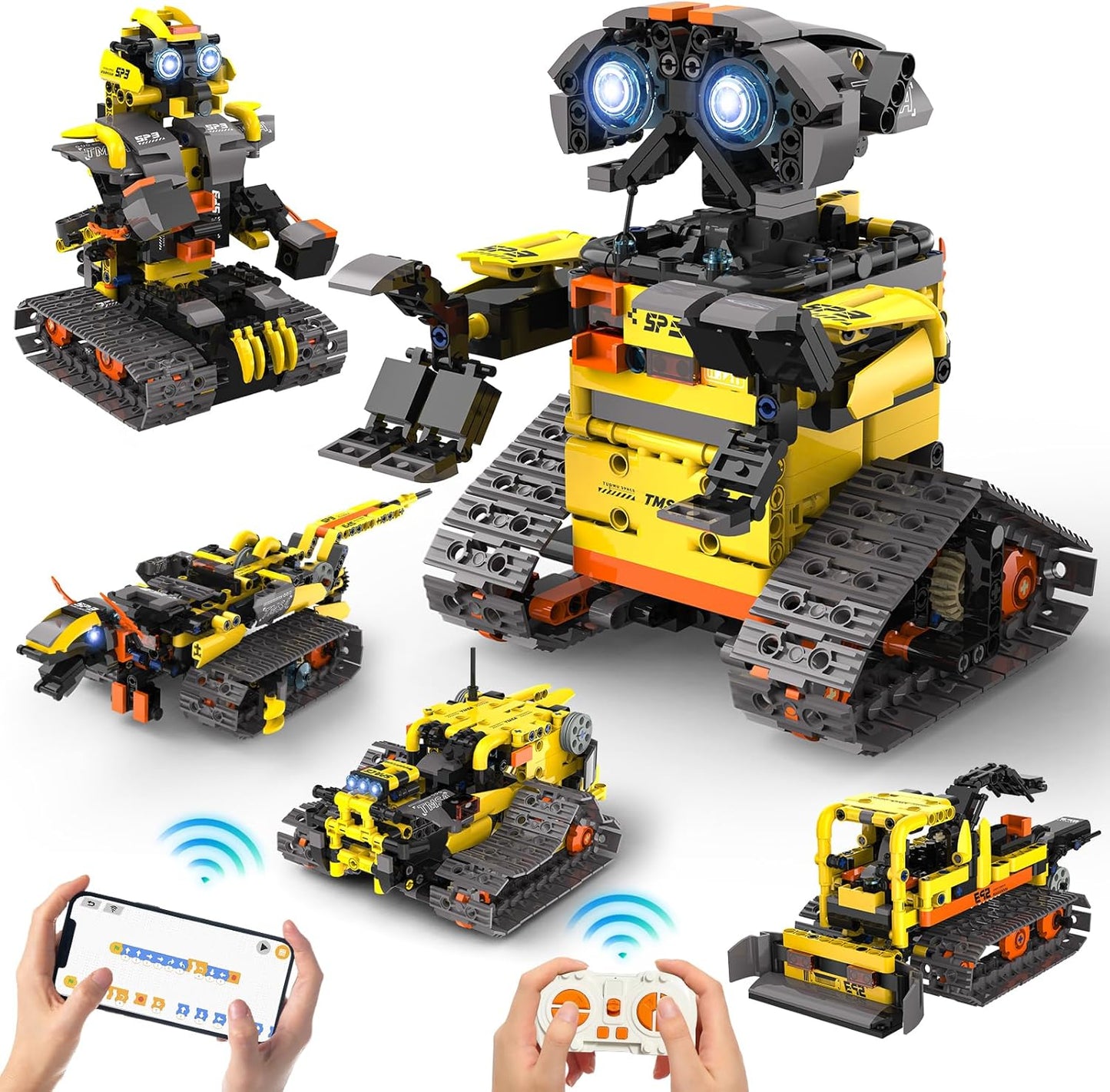 ADUSRIZ 5 in1 Stem Robot Building Kit for Kids Ages 8-13, 688 PCS Remote & App Controlled Dinosaur Car Building Toys for Kids Science Learning, Birthday Gifts for 8 9 10 11 12+ Years Old Boys Girls