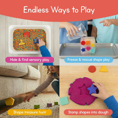 Shape Puzzle for Kids, Sensory Bin Insert for Sensory Tables, Silicone Geometric Shapes, Wooden Fine Motor Learning Toy by 7 Days of Play