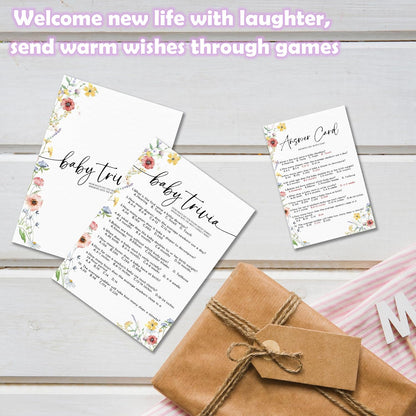 Spring Wildflowers Predictions & Advice Theme Baby Shower Games for New Parents - 50 Flowers Game Cards for Boys & Girls -Gender Neutral Gender Reveal Baby Announcement Activities Supplies & Decor-A02