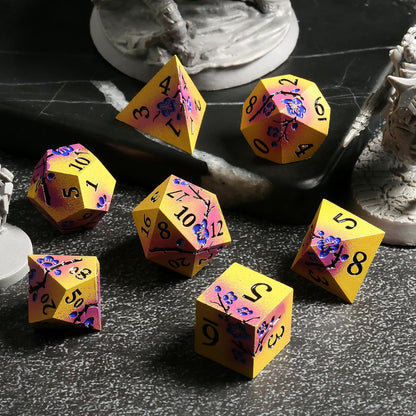 DnDnD Heavy Polyhedral Metal Dice Set with Metal Box, 7-die Shiny Blue Surface with Golden Number for RPG,Dungeons and Dragons,Pathfinder,Shadowrun,D&D,Role Palying Game and Math Teaching - Colors A